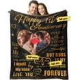 thumbnail image 1 of Wedding Anniversary Blanket 1 Year for Women Men - Happy 1st Anniversary 50"" X 60"" Soft Throw Blanket - Romantic Gift for Couple Wife Husband, 1 of 5