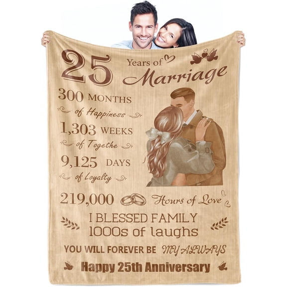 Wedding Anniversary Blanket Couples Present,25th Anniversary Present Blanket for Him and Her,25 Year Anniversary Present for Couple Mom Dad Parents Valentine''s Flannel Throw Blanket