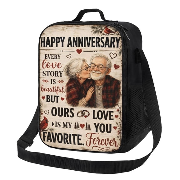 Wedding Anniversary Couple Lunch Bag Insulated Thermal Lunch Box with Shoulder Strap & Handle for Women and Men