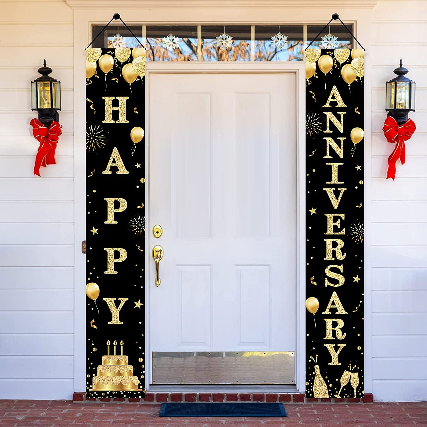 Wedding Anniversary Decorations Door Banner Decor, Black Gold Happy  Anniversary Banner Sign Party Supplies, Anniversary Party Welcome Porch  Door Decor for Outdoor - Walmart.com, image size:1500x1500