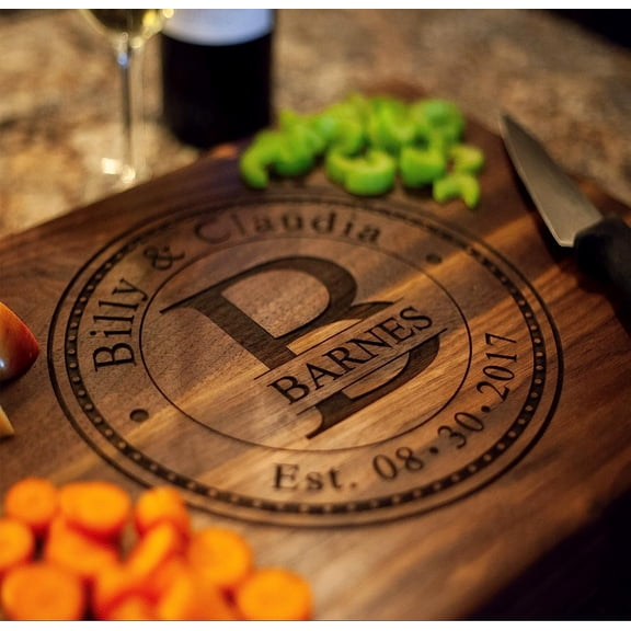 Personalized Cutting Board, Custom Engraved Wood Wedding and Anniversary Gift with Names and Date, Handmade in USA, 16 x 12 in