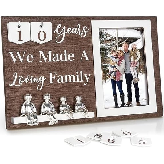 Wedding Anniversary Idea for Wife Gifts for All Anniversaries, 10 Year Tin Gift for Couples Him Her Husband, Aluminum Sculptures Family Tree Picture Frame Keepsake Decor Sculptures DIY Personalized