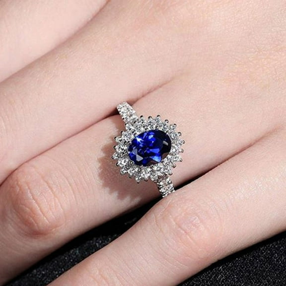 Wedding Anniversary Ring with Oval Cutting Blue Cubic Zirconia Luxury Jewelry Valentines Gift Fashion Rings for Women