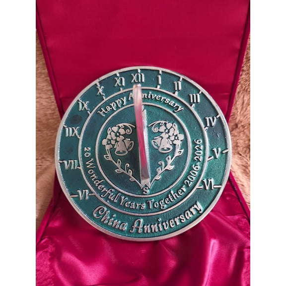 Wedding Anniversary Sundial Gift 20th China Anniversary Present for Husband or Wife, Friends, Couples, Him & Her with Box