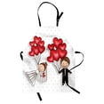 thumbnail image 1 of Wedding Apron Funny Cute Cartoon Style Newlyweds with Heart Shaped Balloons Dots Happiness, Unisex Kitchen Bib Apron with Adjustable Neck for Cooking Baking Gardening, Red White Black, by Ambesonne, 1 of 3