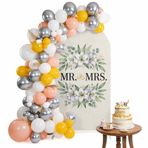 Wedding Arch Backdrop Cover 4FT Mr Spandex Fitted Arch Covers Stretchy Backdrop Decoration for Wedding Birthday Graduation Party