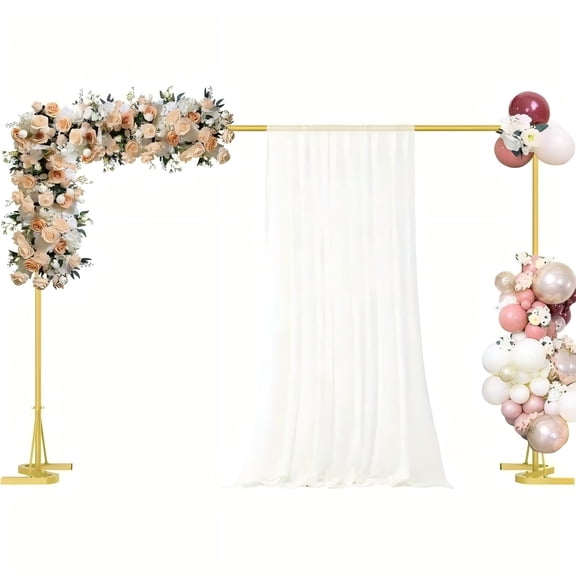 Wedding Arch Backdrop Stand 10FT x 7FT Heavy Duty Square Metal Frame, Stable Adjustable Pipe & Drape Kit, Easy Assembly for Wedding Ceremony Birthday Party Baby Shower Photobooth Decoration (Gold))