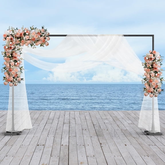 Wedding Arch Backdrop Stand 10FT x 7FT Heavy Duty Square Metal Frame, Stable Adjustable Pipe & Drape Kit, Easy Assembly for Wedding Ceremony Birthday Party Baby Shower Photobooth Decoration (Black)
