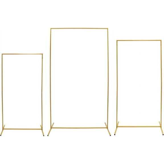 Wedding Arch Backdrop Stand, 3 Pack Large Rectangular Metal Backdrop Stand, Gold Square Balloon Arch Frame Stand for Birthday Party Garden Decoration Photo Background Stand