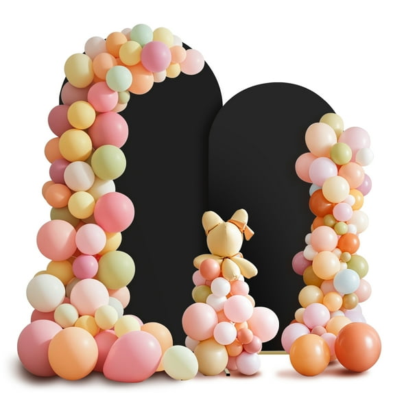 Wedding Arch Backdrop Stand and Cover Set, 2 Metal Balloon Arch Backdrop, Gold Arched Stand Frame for Wedding, Parties,Birthday, Garden Floral Arch Backdrop Stand Decoration (Black,6ft+7.2ft)