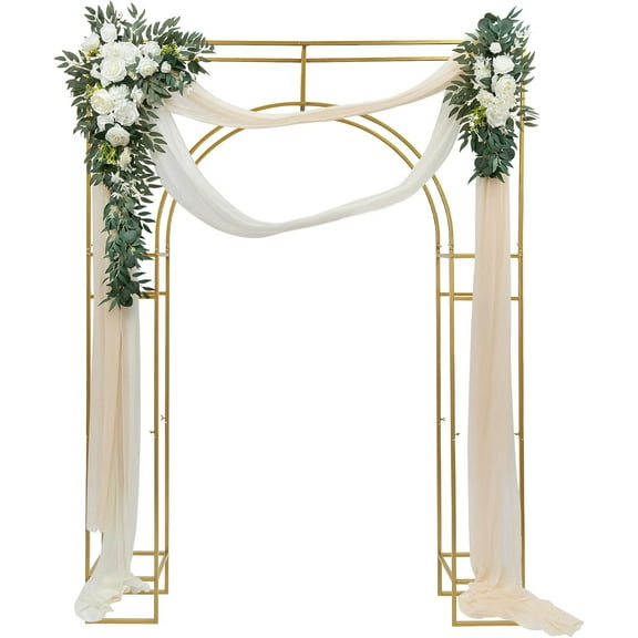 Wedding Arch Backdrop Stand, Gold Metal Wedding Arches for Ceremony Square Balloon Arch Stand, Classic Garden Arbor Frame for Birthday Party Photo Booth Background Decoration (5.91*7.87ft)