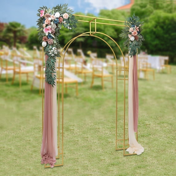 SENDERPICK 8.2ft Gold Wedding Arch Backdrop Stand, Square Arch Double Metal Balloon Arch