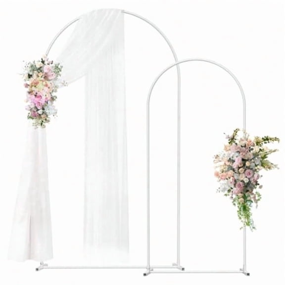 Wedding Arch Backdrop Stand Set Of 2 7.3FT 6FT Metal Balloon Arch Frame For Ceremony Baby Shower Birthday Graduation Indoor Outdoor Party Decoration White