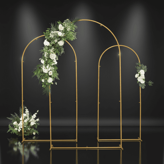 Wedding Arch Backdrop Stand Set of 3 (7.2FT, 6.6FT,5.9FT), Balloon Arch Stand, Metal Arch Backdrop Stand for Wedding Ceremony, Birthday Party, Bridal Baby Showers, Balloon Arch Frame Gold