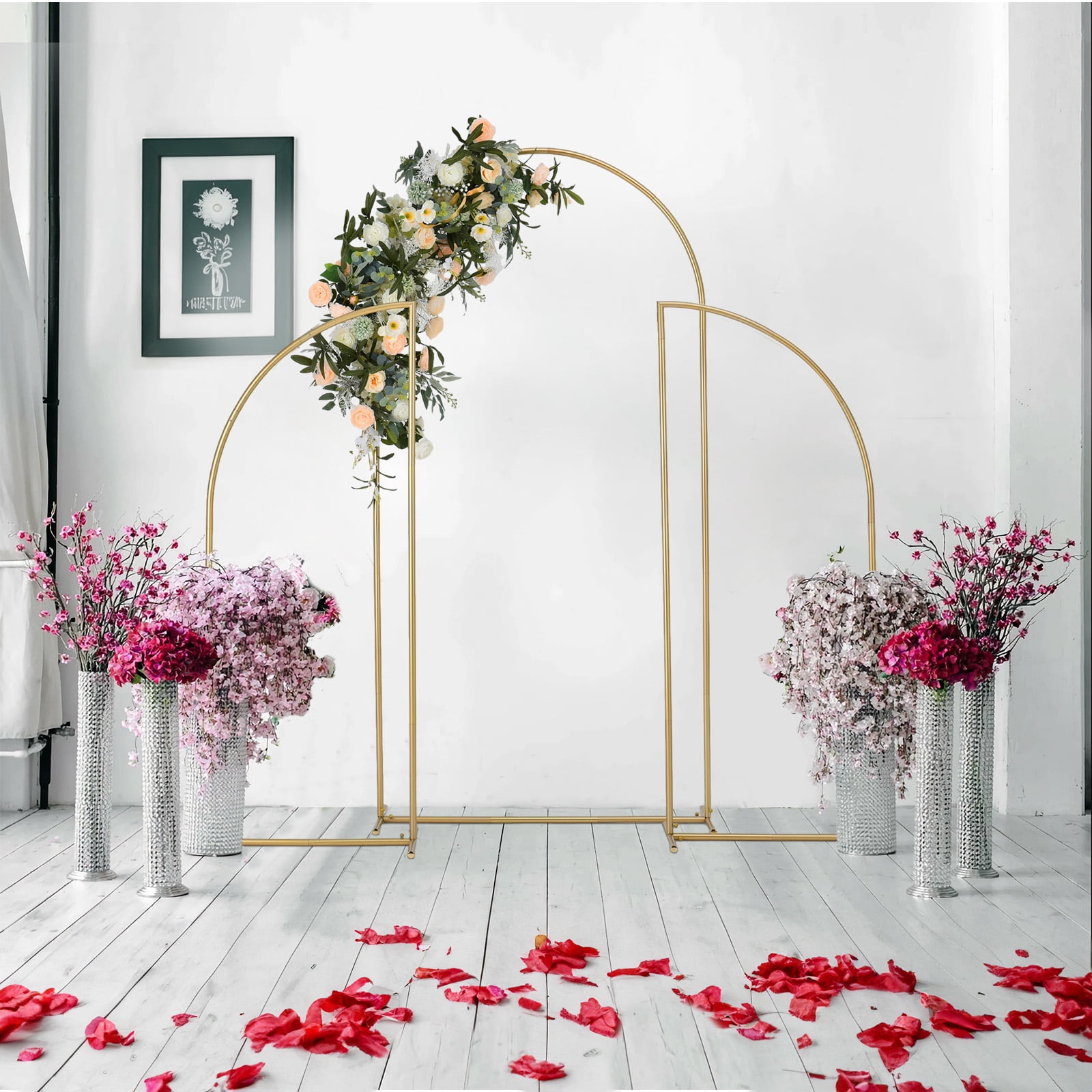 Wedding Arch Backdrop Stand Set of 3,Gold Wedding Arches for Ceremony,Metal Balloon Arch Frame Stand Garden Arbor for Wedding Birthday Party Background Decoration