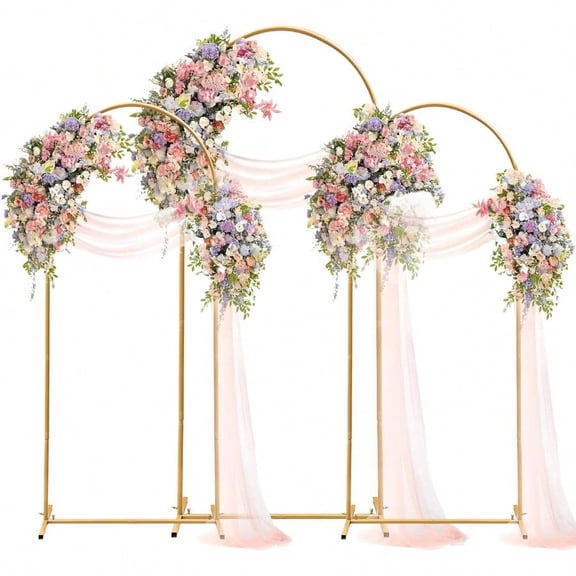 Wedding Arch Backdrop Stand Set Of 3 Gold Metal Arch Backdrop Stand 7.2FT 6FT 6FT Arched Backdrop Frame For Wedding Ceremony Party Baby Shower Decoration Graduation Ceremony Decoration