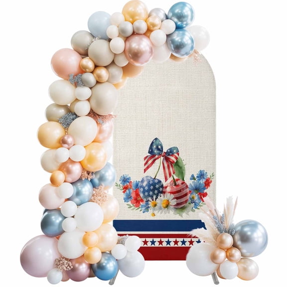 Wedding Arch Cover 4 FT, 4th of July Stretch Chiara Backdrop Cover for Round Top Arch Stand, Rustic Floral Blue Red Independence Day Reusable Party Decoration for Wedding Baby Shower Birthday