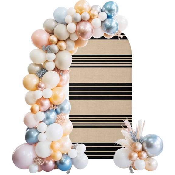 Wedding Arch Cover 4 FT, Black Striped Stretch Chiara Backdrop Cover for Round Top Arch Stand, Retro Rustic Geometric Lines Texture Brown Reusable Party Decoration for Wedding Baby Shower Birthday