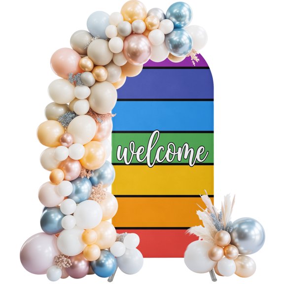 Wedding Arch Cover 4 FT, Colorful Wood Plank Stretch Chiara Backdrop Cover for Round Top Arch Stand, Farmhouse Rainbow Stripes Abstract Reusable Party Decoration for Wedding Baby Shower Birthday