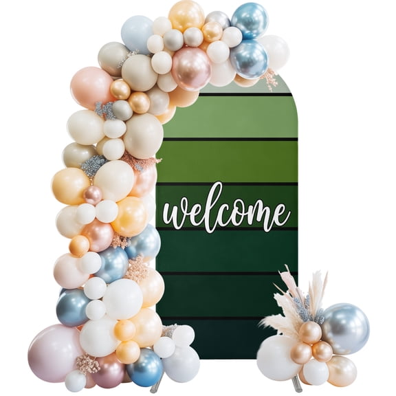 Wedding Arch Cover 4 FT, Green Wooden Grain Stretch Chiara Backdrop Cover for Round Top Arch Stand, Ombre Farmhouse Country Wood Plank Reusable Party Decoration for Wedding Baby Shower Birthday