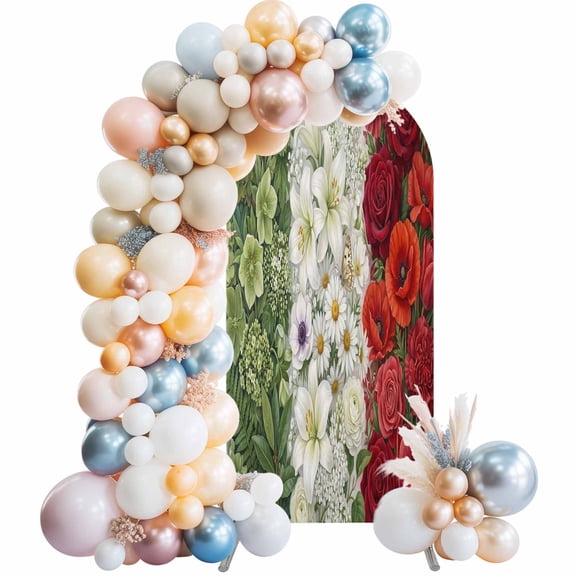 Wedding Arch Cover 4 FT, Italian Floral Stretch Chiara Backdrop Cover for Round Top Arch Stand, Spring Summer Flowers Botanical Reusable Party Decoration for Wedding Baby Shower Birthday