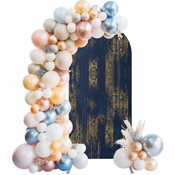 Wedding Arch Cover 4 FT, Navy Blue Yellow Stretch Chiara Backdrop Cover for Round Top Arch Stand, Abstract Art Modern Striped Rustic Reusable Party Decoration for Wedding Baby Shower Birthday
