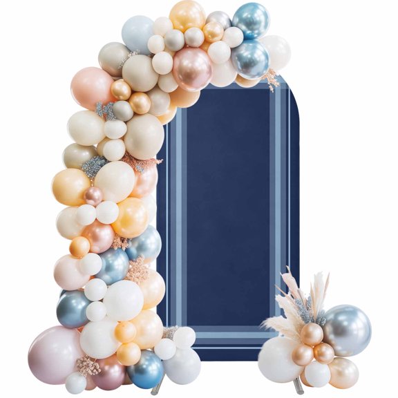 Wedding Arch Cover 4 FT, Vintage Simple Stripes Stretch Chiara Backdrop Cover for Round Top Arch Stand, Rustic Minimalist Checkered Navy Blue Reusable Party Decoration for Wedding Birthday