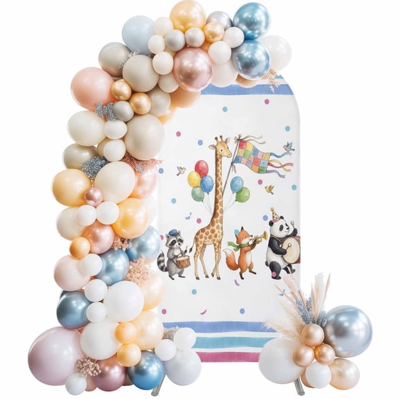 Wedding Arch Cover 5 FT, Cartoon Animals Stretch Chiara Backdrop Cover for Round Top Arch Stand, Modern Forest Celebration Party Reusable Party Decoration for Wedding Baby Shower Birthday