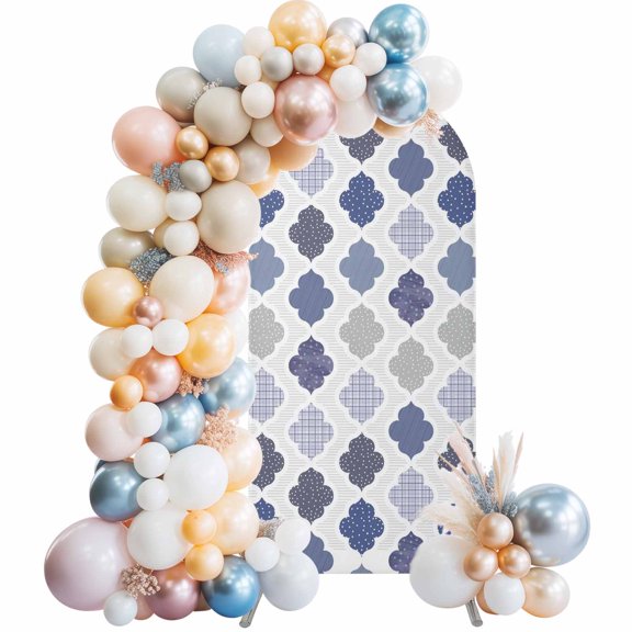 Wedding Arch Cover 5 FT, Grey Purple Moroccan Stretch Chiara Backdrop Cover for Round Top Arch Stand, Retro Bohemia Geometric Pattern Reusable Party Decoration for Wedding Baby Shower Birthday