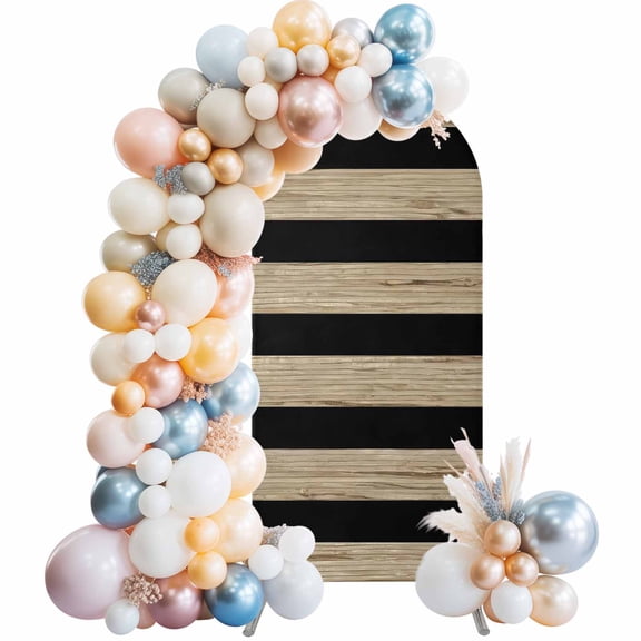 Wedding Arch Cover 5 FT, Rustic Farmhouse Stretch Chiara Backdrop Cover for Round Top Arch Stand, Retro Minimalist Wood Grain Black Brown Reusable Party Decoration for Wedding Baby Shower Birthday