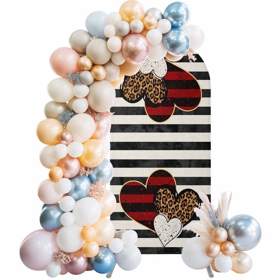 Wedding Arch Cover 5 FT, Valentine's Day Stretch Chiara Backdrop Cover for Round Top Arch Stand, Romantic Love Heart Black Striped Rustic Reusable Party Decoration for Wedding Baby Shower Birthday