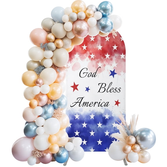 Wedding Arch Cover 6.6 FT, God Bless American Stretch Chiara Backdrop Cover for Round Top Arch Stand, 4 of July Patriotic Red Blue Stars Patriotic Reusable Party Decoration for Wedding Birthday
