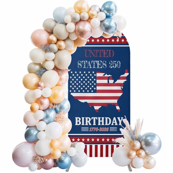 Wedding Arch Cover 6 FT, 4th of July Stretch Chiara Backdrop Cover for Round Top Arch Stand, American Flag Stars Patriotic Independence Day Reusable Party Decoration for Wedding Baby Shower Birthday