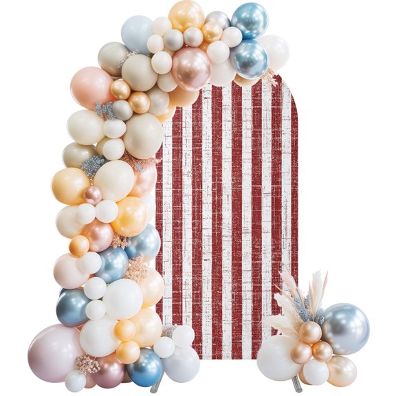 Wedding Arch Cover 6 FT, Red Geometric Stretch Chiara Backdrop Cover for Round Top Arch Stand, Vintage Stripes Abstract Modern Art Reusable Party Decoration for Wedding Baby Shower Birthday