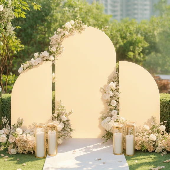 Wedding Arch Cover, Set of 3 Arch Backdrop Stand Covers High Elasticity Fitted Round Top and Half Moon Double Sided Wedding Arch Cover Fabric Wedding Arch Stand Decoration (5ft 7.2ft 5ft)
