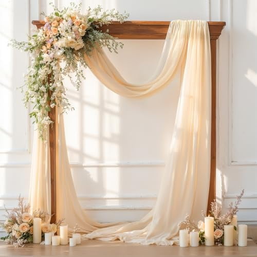 Wedding Arch Draping Fabric, 1 Panel 28" x 19Ft Champagne Sheer Backdrop Curtain for Ceremony, Party Ceiling Decor - Arch Decorations and Ceiling Drapes