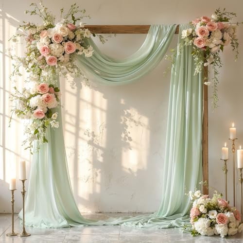 Wedding Arch Draping Fabric, 1 Panel 28" x 19Ft Sage Green Sheer Fabric Drapes Backdrop Curtain for Wedding Ceremony Party Ceiling Decor(1 Panel), Sage Green