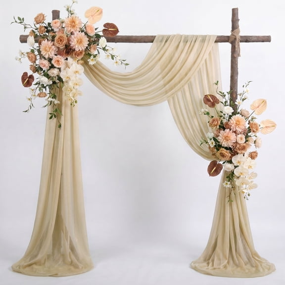 Cymbex Wedding Arch Draping Fabric 1 Panel 28.7 x 20 ft Champagne Sheer Backdrop Drapes for Wedding Ceremony Birthday Party Bridal Shower Decoration