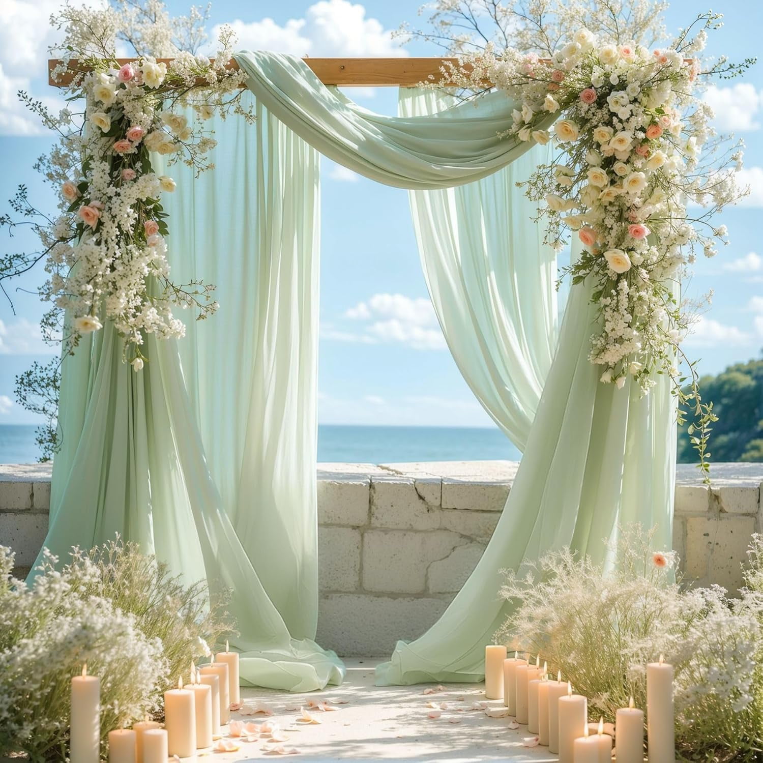 Wedding Arch Draping Fabric 2 Panels 19FT Sage Green Drapes for