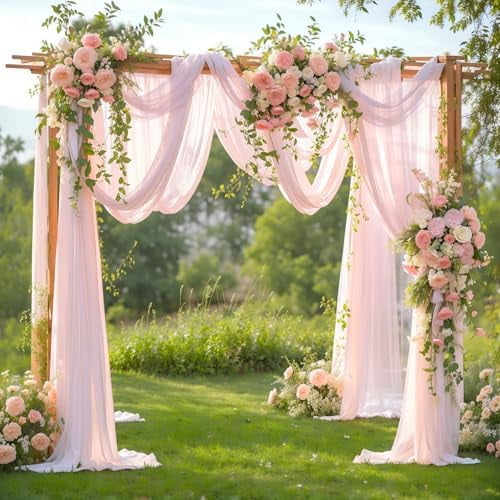Wedding Arch Draping Fabric, 2 Panels 28" x 19Ft Blush Arch Drapes Sheer Backdrop Curtain for Wedding Ceremony Party Ceiling Decor