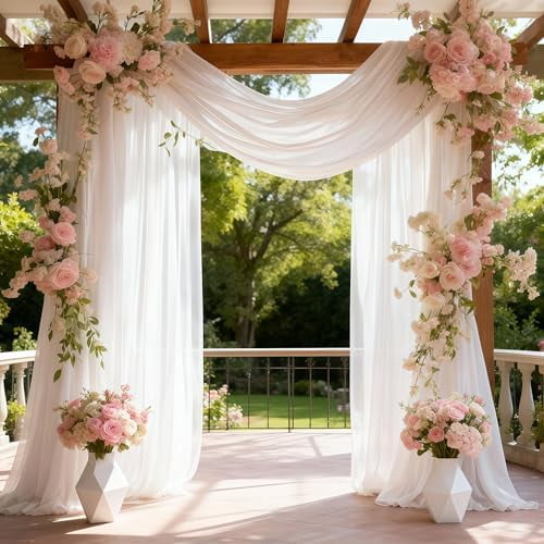 Wedding Arch Drapery Fabric 28 inches × 19 feet Sheer chiffon backdrop curtain For wedding ceremony decoration Decorative arch drapery suitable for birthday party ceiling backdrop