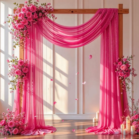 Wedding Arch Draping Fabric 28" x19FT, Sheer Chiffon Fabric Backdrop,1 Panel Hot Pink Drapes for Wedding Ceremony Decor, Decorative Arch Drapery for Birthday Party Ceiling Curtain Backdrop