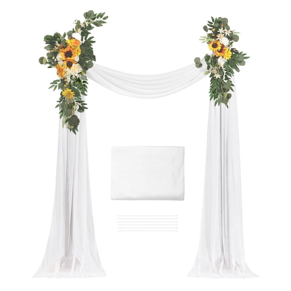 Wedding Arch Flower Kit, 21ft Drape with Silk Flowers and Eucalyptus, 5x6.5ft Arch Compatible, Gold Foil Trim, Handmade Blooms for Ceremony Decor
