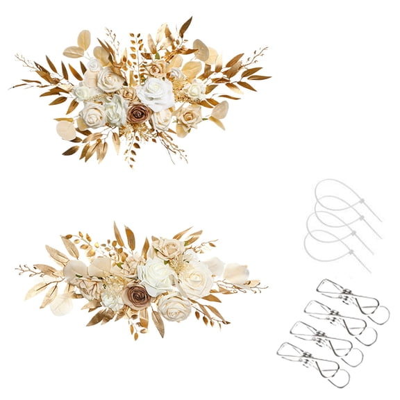 Wedding Arch Flower, Pack of 2 Artificial Silk Large Flower Swag, Boho Welcome Sign Floral Swag, Beige Arch Flowers Reception Backdrop Decor for Wedding Party Ceremony, Multisize