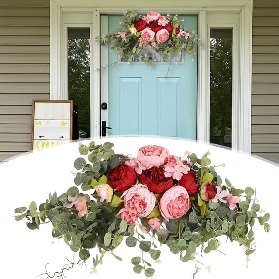 Wedding Arch Flowers, 29.5 Inch Rustic Artificial Floral Swag for Door Lintel, Green Leaves Rose Peony Sunflowers Table Centerpieces Home Decoration