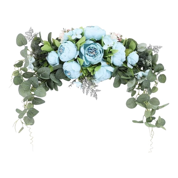 Wedding Arch Flowers, 30 Inch Long Rustic Artificial Floral Swag for Door Lintel, Green Leaves Rose Peony Ceremony Reception Welcome Signs Table Centerpieces Home Decoration, 1Pc(Blue,30x9.8")