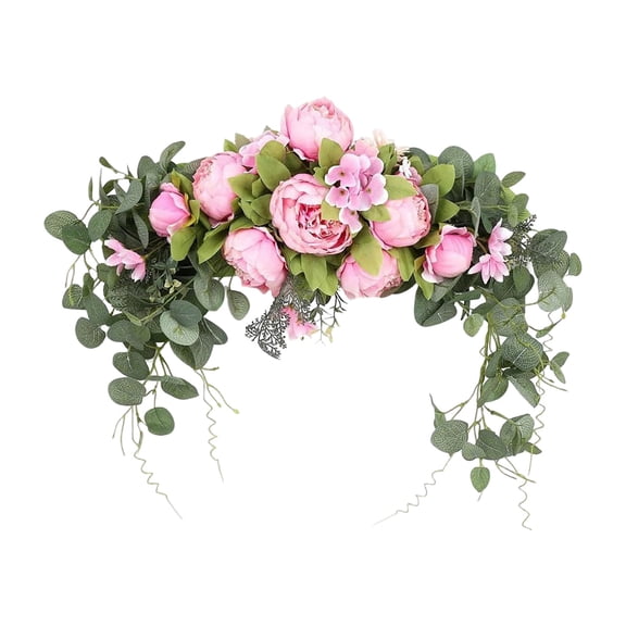 Wedding Arch Flowers, 30 Inch Long Rustic Artificial Floral Swag for Door Lintel, Green Leaves Rose Peony Ceremony Reception Welcome Signs Table Centerpieces Home Decoration, 1Pc(Pink,30x9.8")