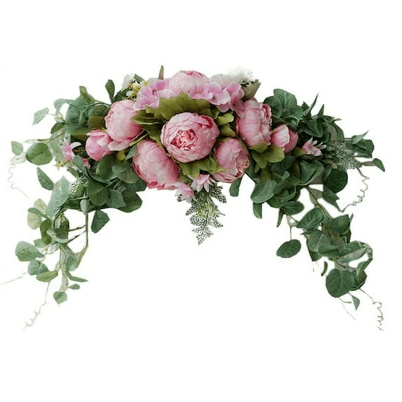 Wedding Arch Flowers, 30 Inch Rustic Artificial Floral Swag for Lintel, Green Leaves Rose Peony Sunflowers Door Wreath Home Decoration