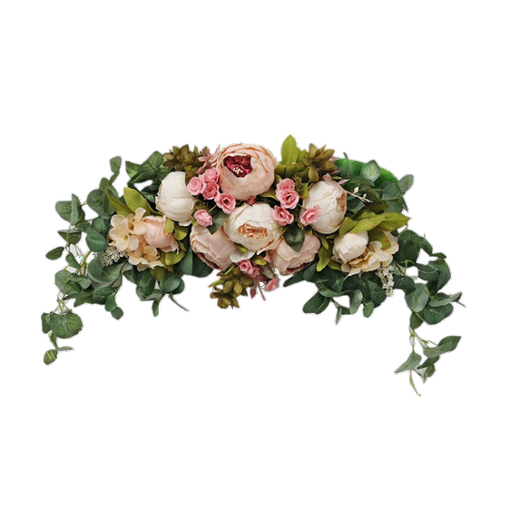 Wedding Arch Flowers, 30 Inch Rustic Artificial Floral Swag for Lintel, Green Leaves Rose Peony Sunflowers Door Wreath Home Decoration