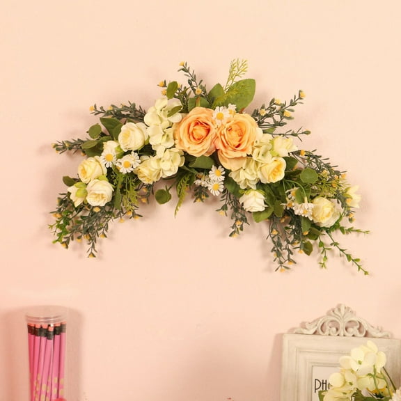 Wedding Arch Flowers, Artificial Floral Swag Decorative Swag Home Decoration Door Wreath Silk Roses Garland for Door Party Lintel Celebration Garden